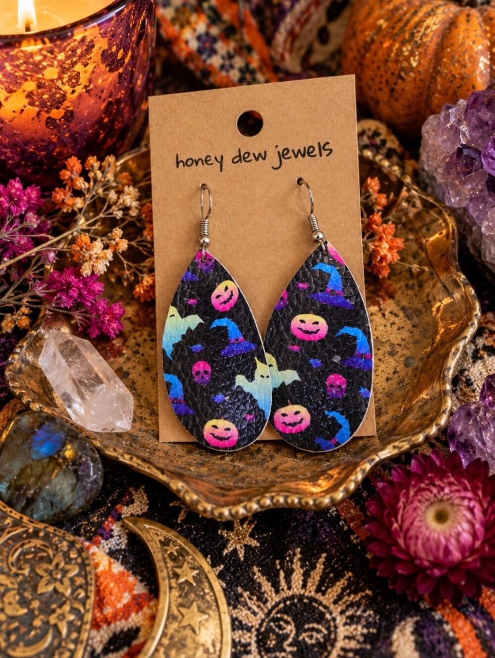 4/$15 Halloween Dangle Earrings Black Pumpkin Bat Witchy Whimsigoth Goth Maximal